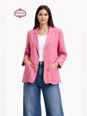 Velvet by Graham & Spencer Pink Linen Blazer M Oversized Lightweight Summer EUC